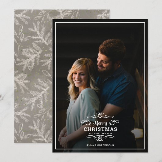 Moderne lijstKerstmis + De Foto van de Typografie Feestdagenkaart (Voorkant / Achterkant)