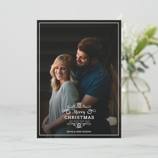 Moderne lijstKerstmis + De Foto van de Typografie Feestdagenkaart (Staand voorkant)