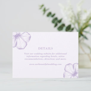 Moderne Lila Bloemen Elegante Huwelijk Informatiekaartje