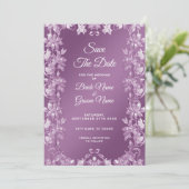 Moderne Lila bloemen sparen de datum Save The Date (Staand voorkant)