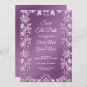 Moderne Lila bloemen sparen de datum Save The Date (Voorkant / Achterkant)