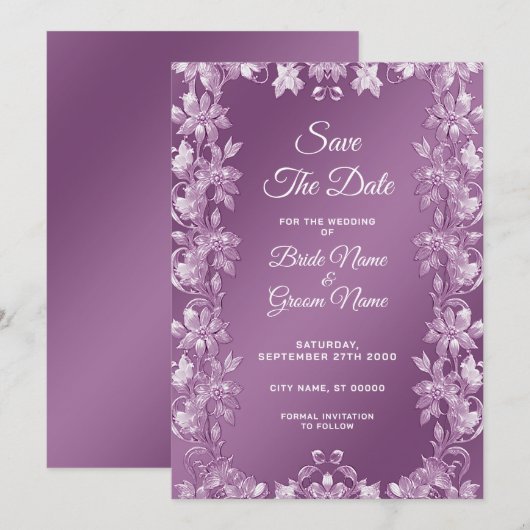 Moderne Lila bloemen sparen de datum Save The Date (Voorkant / Achterkant)