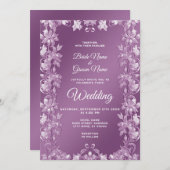 Moderne Lila bloemenbruiloft uitnodiging (Voorkant / Achterkant)