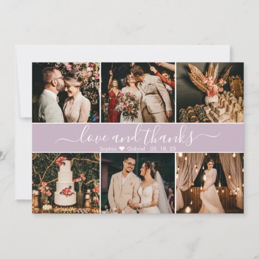 Moderne Lila elegant Typografie 6 Foto Collage Bedankkaart (Voorkant)