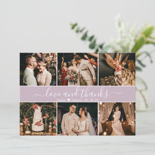Moderne Lila elegant Typografie 6 Foto Collage Bedankkaart (Staand voorkant)
