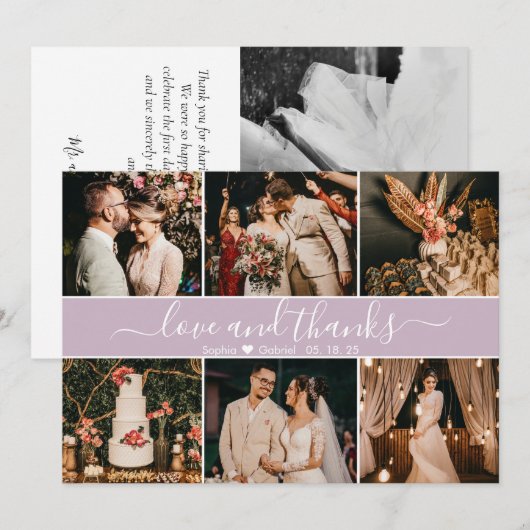 Moderne Lila elegant Typografie 6 Foto Collage Bedankkaart (Voorkant / Achterkant)