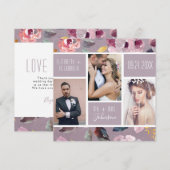 Moderne Lila Floral Photo Collage Wedding Bedankkaart (Voorkant / Achterkant)