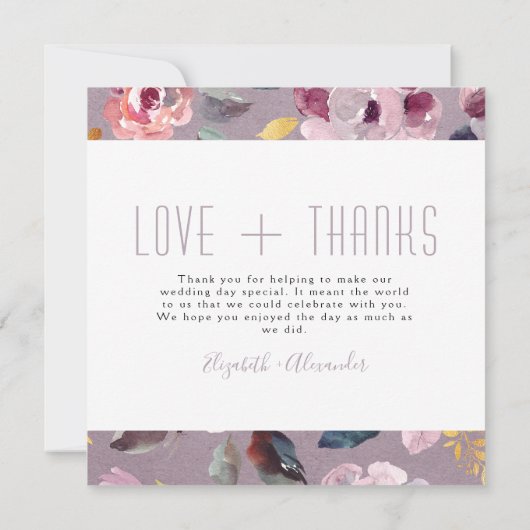 Moderne Lila Floral Photo Collage Wedding Bedankkaart (Achterkant)