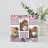 Moderne Lila Floral Photo Collage Wedding Kaart (Staand voorkant)