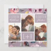 Moderne Lila Floral Photo Collage Wedding Kaart (Voorkant)