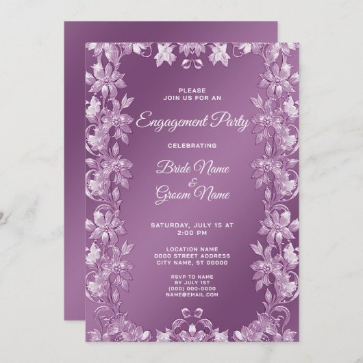 Moderne Lila Floral Verloving Invitation Kaart (Voorkant / Achterkant)