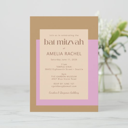 Moderne Lila goudroze meetkundige vlek Mitzvah Kaart (Staand voorkant)