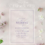 Moderne Lila lavendel Calligraphy Wedding Acryl Uitnodigingen<br><div class="desc">Deze moderne, lila lavendelhuwelijksuitnodiging zorgt voor een perfecte balans tussen sophisticatie en hedendaags design, zodat uw gasten worden getransporteerd naar een wereld van romance en schoonheid zodra ze deze ontvangen. De vloeiende kalligrafie, gecombineerd met het opvallende kleurenpalet, biedt een frisse kijk op traditionele elegantie - een die zowel tijdloos als...</div>