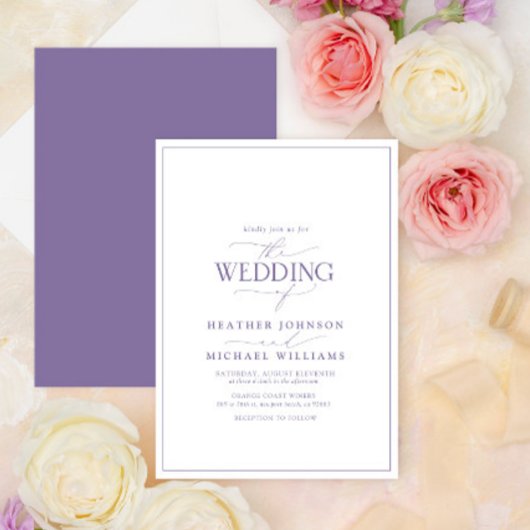 Moderne Lila lavendel Calligraphy Wedding Kaart
