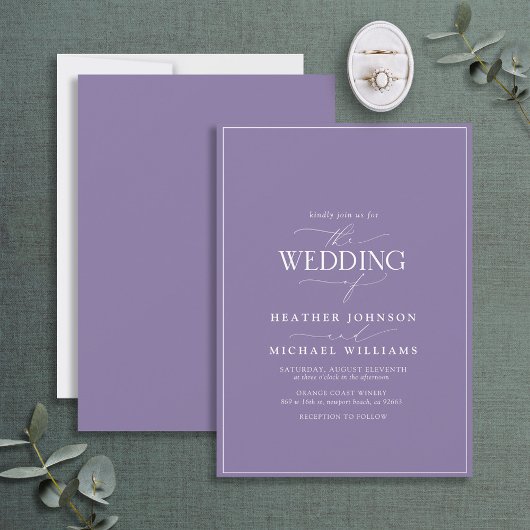 Moderne Lila lavendel Calligraphy Wedding Kaart