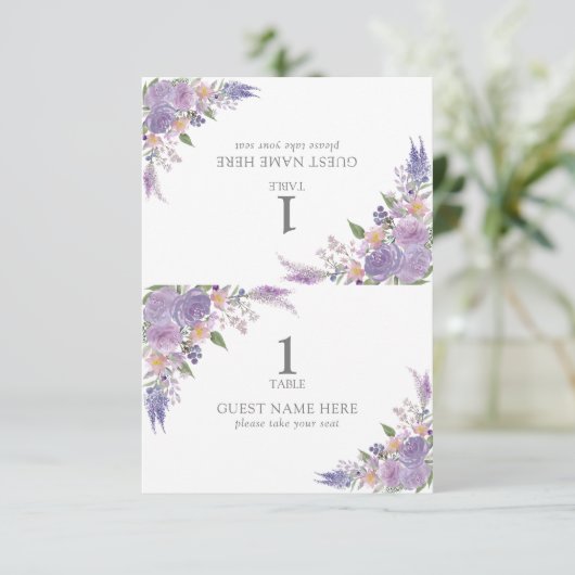 Moderne Lila Lavendel Mauve Bruiloft Plaats Kaart (Staand voorkant)