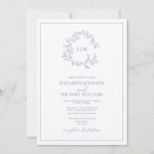 Moderne Lila lavender Leafy Crest Monogram Weddens Kaart (Voorkant)