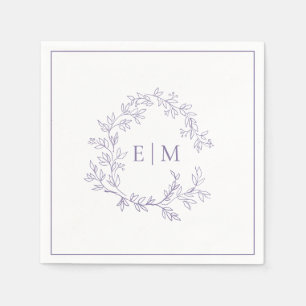 Moderne Lila lavender Leafy Crest Monogram Weddens Servet