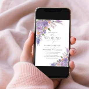 Moderne Lila lavender Mauve Floral Photo Wedding Kaart