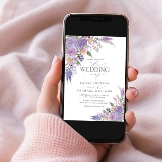 Moderne Lila lavender Mauve Floral Photo Wedding Kaart