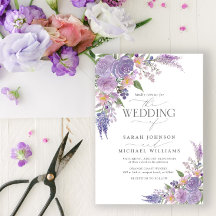 Moderne Lila lavender Mauve Script Floral Wedding