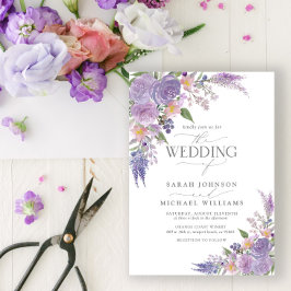 Moderne Lila lavender Mauve Script Floral Wedding Kaart