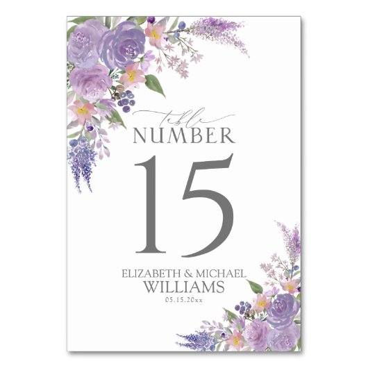 Moderne Lila lavender Mauve Script Floral Wedding Kaart (Voorkant)