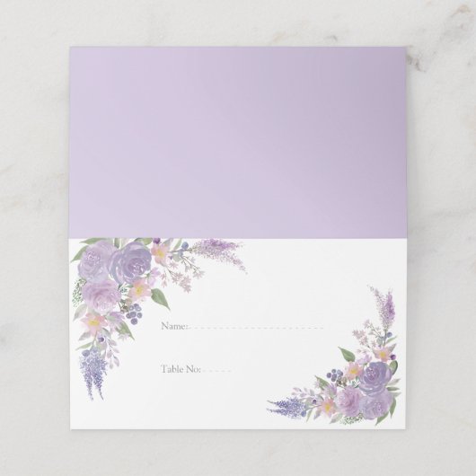 Moderne Lila lavender Mauve Script Floral Wedding Plaatskaartje (Buitenkant ongevouwen)