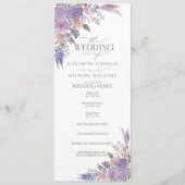 Moderne Lila lavender Mauve Script Floral Wedding Programmakaart (Voorkant)