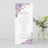 Moderne Lila lavender Mauve Script Floral Wedding Programmakaart (Staand voorkant)