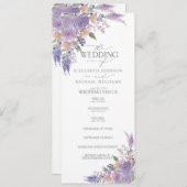 Moderne Lila lavender Mauve Script Floral Wedding Programmakaart (Voorkant / Achterkant)