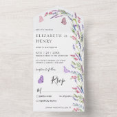 Moderne Lila lavender Mauve Wedding All In One Uitnodiging (Binnen)