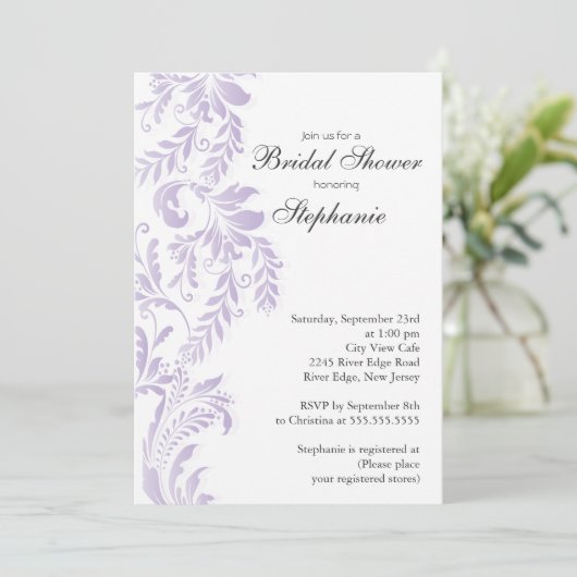 Moderne Lila LEF Swirl Bridal Shower Kaart (Staand voorkant)