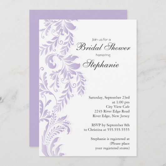 Moderne Lila LEF Swirl Bridal Shower Kaart (Voorkant / Achterkant)