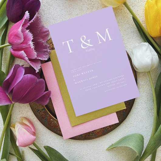 Moderne Lila monogram geen ouders bruiloft Kaart