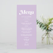 Moderne Lila Paarse Bruiloft Menu (Staand voorkant)