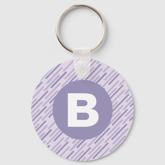 Moderne lila paarse diagonale strepen monogram sleutelhanger (Voorkant)