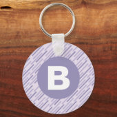 Moderne lila paarse diagonale strepen monogram sleutelhanger (Achterkant)