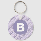 Moderne lila paarse diagonale strepen monogram sleutelhanger (Achterkant)
