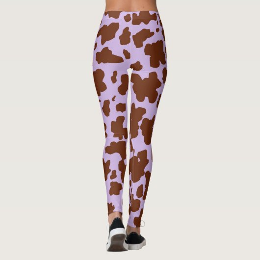 Moderne Lila Paarse en Bruine Koe Bontprint Leggings (Achterkant)
