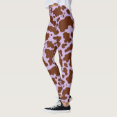 Moderne Lila Paarse en Bruine Koe Bontprint Leggings (Links)