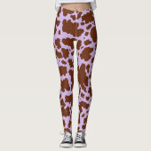 Moderne Lila Paarse en Bruine Koe Bontprint Leggings (Voorkant)