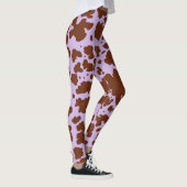Moderne Lila Paarse en Bruine Koe Bontprint Leggings (Rechts)