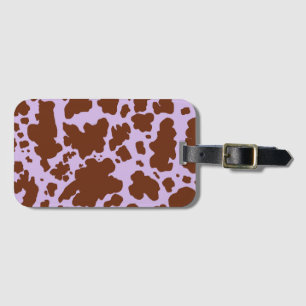 Moderne Lila Paarse en Bruine Koe Skin Print Bagagelabel