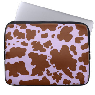 Moderne Lila Paarse en Bruine Koe Skin Print Laptop Sleeve