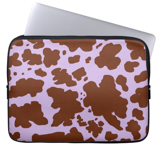 Moderne Lila Paarse en Bruine Koe Skin Print Laptop Sleeve (Voorkant)