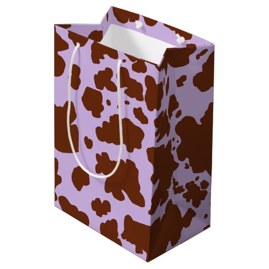 Moderne Lila Paarse en Bruine Koe Skin Print Medium Cadeauzakje (Achterkant Gekanteld)