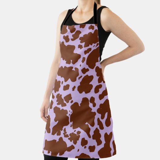 Moderne Lila Paarse en Bruine Koe Skin Print Schort (Insitu)