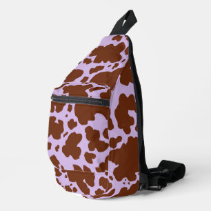 Moderne Lila Paarse en Bruine Koe Skin Print Sling Bag