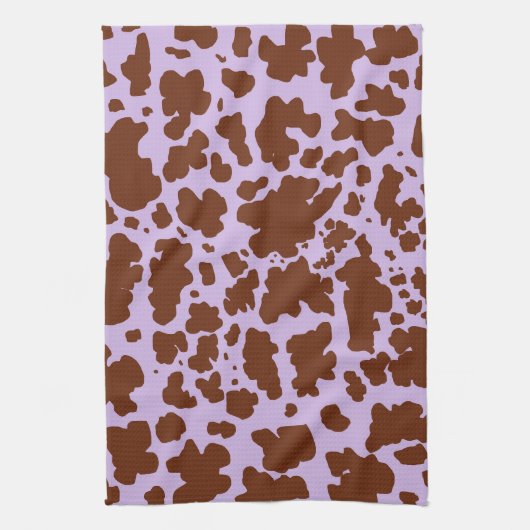 Moderne Lila Paarse en Bruine Koe Skin Print Theedoek (Verticaal)